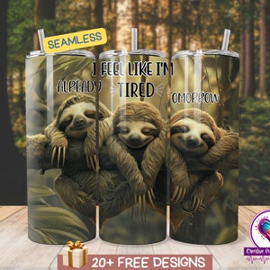 Cute Sloth Tumbler Wrap PNG, 20 Oz Skinny Straight Sublimation Design ...