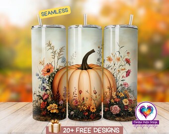 Tumbler wrap wilde bloemen herfst: 20 oz skinny sublimatie (digitale download)