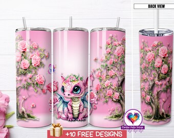 Roze roos babydraak 20oz bekerverpakking: sublimatieontwerp (digitale download)