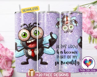 Funny Tired Fly 20oz bekerverpakking: paars glitterontwerp (digitale download)