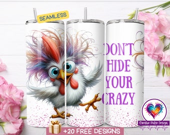 Verrückte Huhn 20 Unzen Tumbler Wrap: Sarkastisches Zitat PNG (Digitaler Download)
