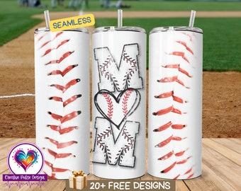 Baseball Mom 20oz beker wrap: naadloos png-sublimatieontwerp (digitale download)