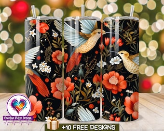 Hummingbird Tumbler Wrap: Floral 20oz Skinny Tumbler Design (Digital PNG Download)