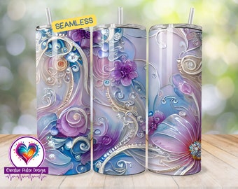 Envoltura para vaso con estampado de cachemira morado: Diseño delgado de sublimación de 20 oz (descarga digital)