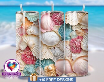 Seashell Tumbler Sublimation Design: Beach Ocean Wrap (Digital Download)