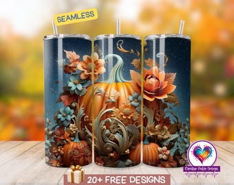 Omslag met bloemenpompoen herfst: 20oz mager sublimatieontwerp (PNG-download)