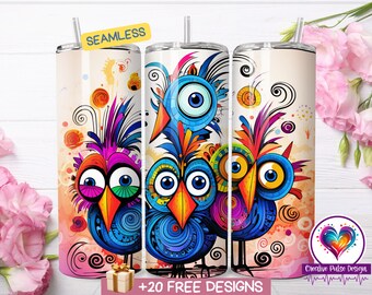 Geanimeerde omslag vogelbeker: 20 oz mager sublimatieontwerp (digitale download, png-bestand)