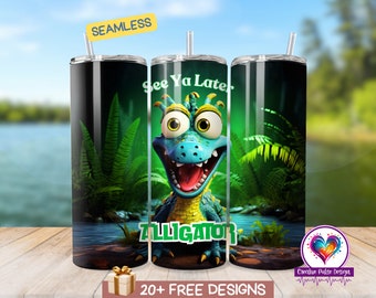See Ya Later Alligator Tumbler Wrap, 20 ounce Sublimation Tumbler, Cute Tumbler Design PNG,  Digital Download, Tumbler Design For Kids