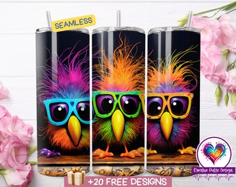 Tumbler wrap neon vogels: 20 oz sublimatieontwerp (digitale png-download)