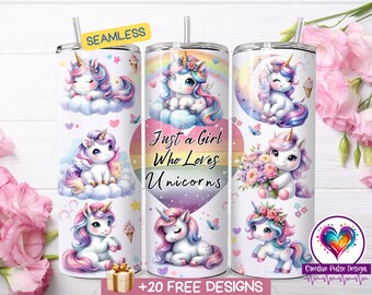 Wrap eenhoorn beker: 20 oz mager sublimatieontwerp (PNG-download)