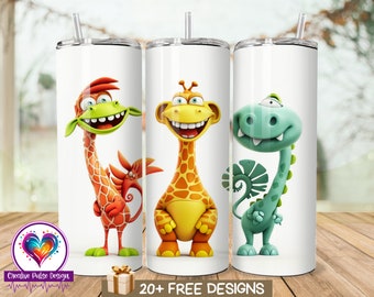 Kids Cute Monster Tumbler Wrap Design, Sublimatie Ontwerpen voor 20 oz Skinny Tumbler PNG, Digitale Download Tumbler voor kind