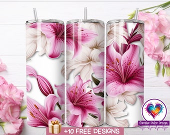 Bekerverpakking roze lelie: 3D bloemensublimatieontwerp (digitale download)