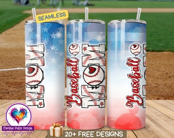 Baseball Mom Tumbler Wrap: patriottisch 20 oz skinny ontwerp (digitale download)