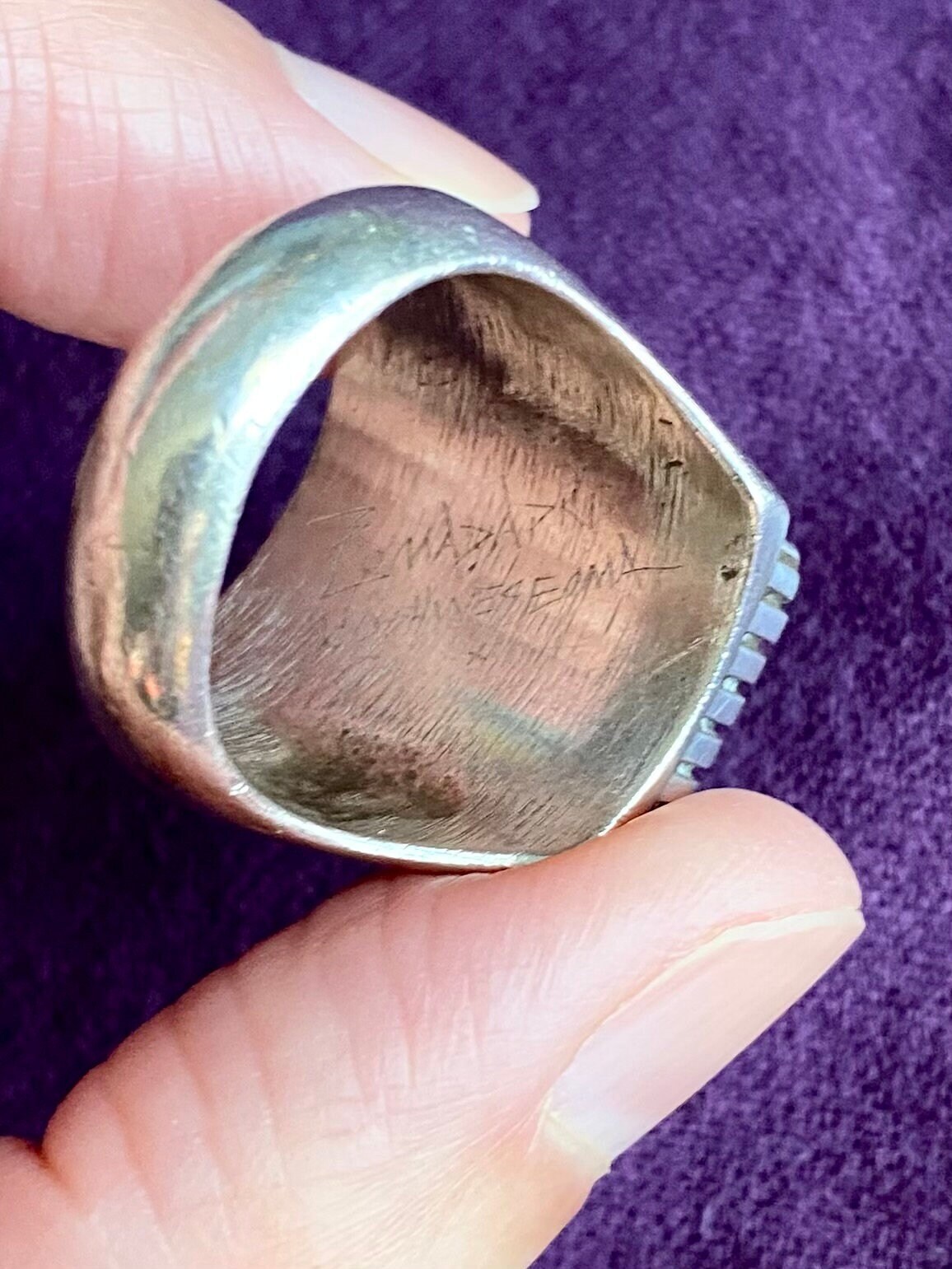 Hopi- Bob Lomadapki-signed- Men's Silver Ring With Nevada