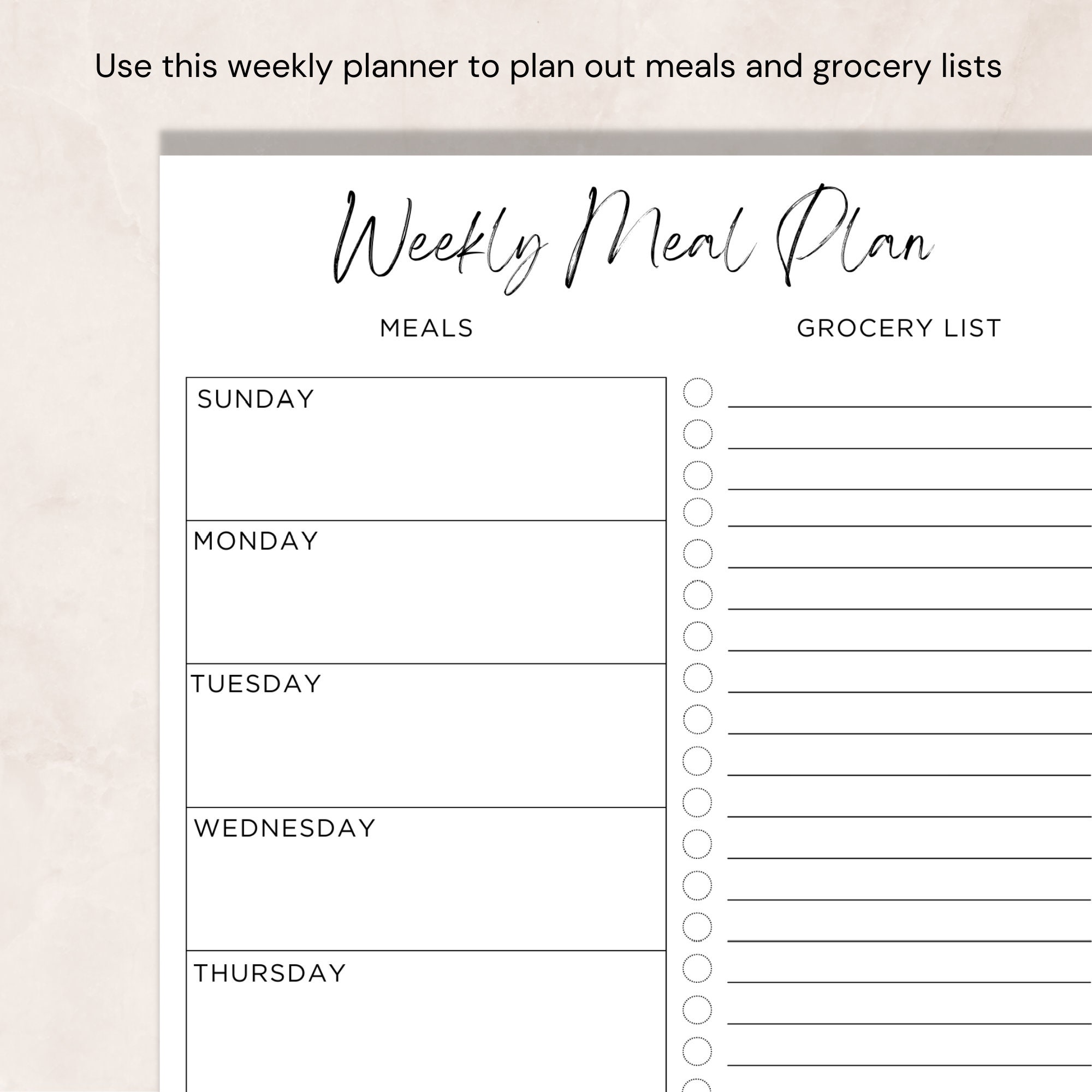 Weekly Meal Planner and Grocery List, Printable Meal Plan - Etsy