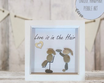 Handmade Pebble Art | Love is in the Hair | Hairdresser Gift| PebbleArtByCarol