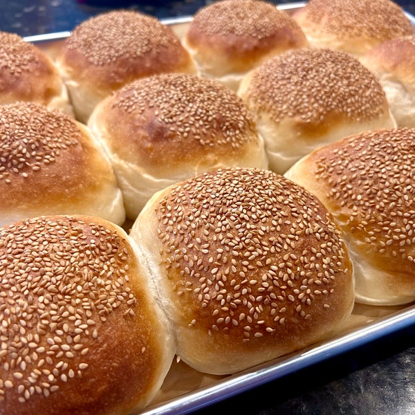 Sourdough Sesame Hamburger Buns, Japanese Milk Bread Hamburger Buns for Hamburgers and Sandwiches (pack of 6)