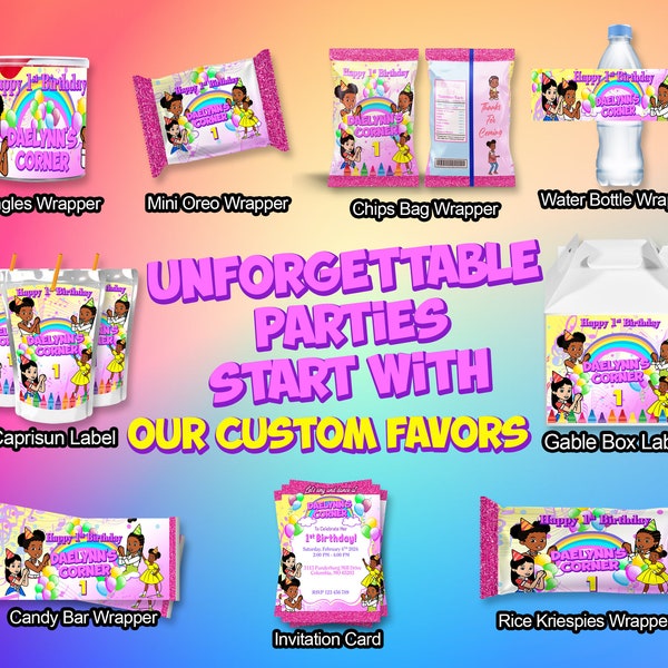 Gracie’s Corner Custom Party Kit, Custom Party Theme, Personalized Party Favors, Gracie Corner Birthday Party Favors and Decorations