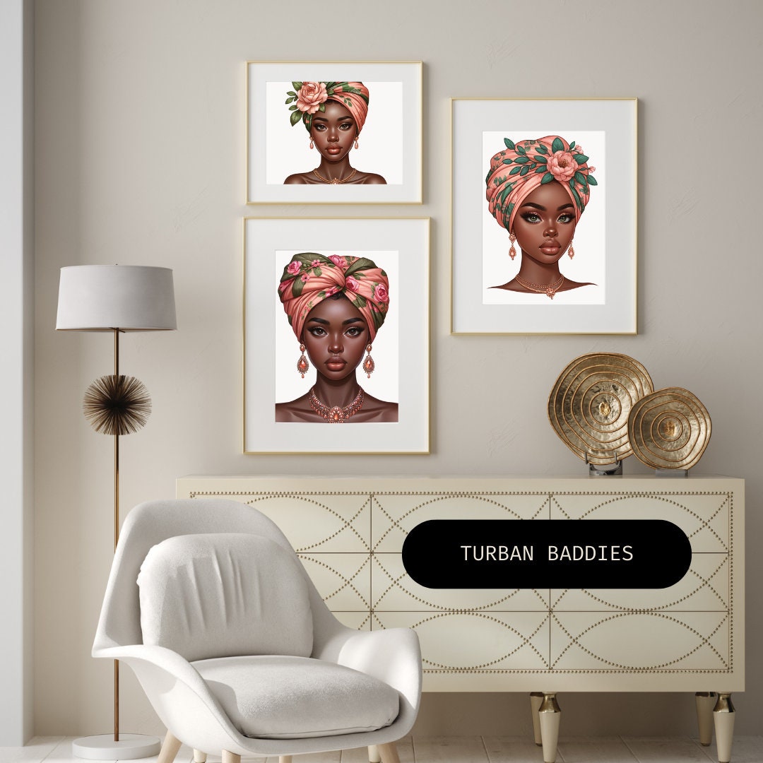Set of 3 Pink Turban Baddies Bedroom Decor Printable Digital Etsy