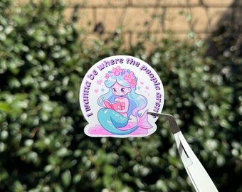 I Wanna Be Where the People Aren't Mermaid Reading Sticker, kindle sticker, bookish sticker