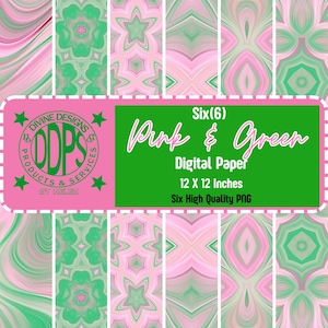 Pacote de papel digital Pretty Sorority, mistura de rosa e verde, texturas de mídia mista, padrões sem costura, papel de planejador digital, diário de irmandade