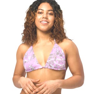 Pink Artistic Camo Design String Bikini TOP: UPF 50+,  Flexible & Adjustable Straps,  2XS-6XL; Pattern from Original Painting by 13Katydids™