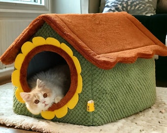 Sunflower Cat House,Cute Cat And Dog Bed,Cat Cave,Cat Furniture,Pet Bed,Cat Bed,Large Cats Bed,Pet Furniture,Wool Cat Cave,Bed For Cat