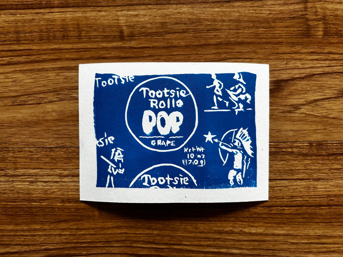 Pop Wrapper Tootsie Pop Wrapper Linocut Mini Print - Etsy Canada