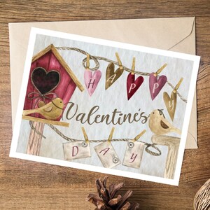 Rustikale druckbare Happy Valentine's Day Grußkarte, Valentine Birds Digital Printable Card