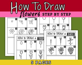 Schede didattiche su come disegnare fiori. Disegno per bambini passo dopo passo. Traccia una rosa, un narciso, un tulipano o una margherita