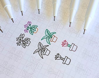 Hoja de práctica de dibujo de plantas, aprenda a dibujar plantas, plantillas de plantas, trazado y coloreado, hojas de trabajo de arte imprimibles digitales