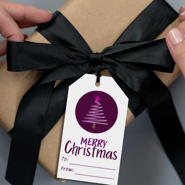 Merry Christmas Gift Tags, Printable Purple Gift Tags