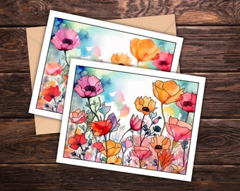 Reverse Coloring Greeting Card, Watercolor Blank Inside Card