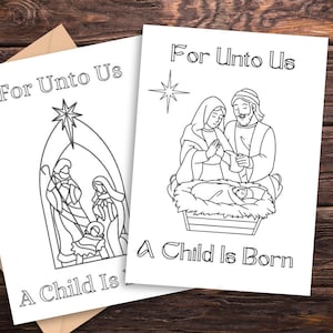 Nativity Coloring Card Printable, Winter Coloring Page Nativity Scene