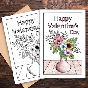 Druckbare Valentinstag Malkarte für Erwachsene und Kinder, Karte für Valentinstag im Klassenzimmer, Lehrer oder Familie, Farbe für Ihren eigenen Valentinstag