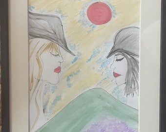 One of a kind, Original, Watercolor Painting, "Moonshine" with Custom Framing