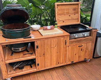 Custom Outdoor Kitchen Island, BBQ Grill Station, Butcher Block Top