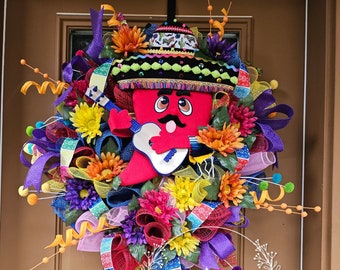 Fiesta chili pepper wreath, Fiesta door wreath,  Fiesta wreath,  Colorful Fiesta wreath,  Cinco De Mayo wreath,  Mexican wreath,  Fiesta