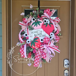 Strawberry wreath,  summer wreath,  strawberry,  strawberry decor,  whimsical strawberry wreath,  whimsical wreath,  summer door decor