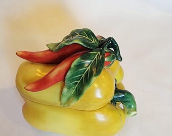 Bol vintage FITZ and FLOYD pour poivrons jaunes et piments forts avec couvercle
