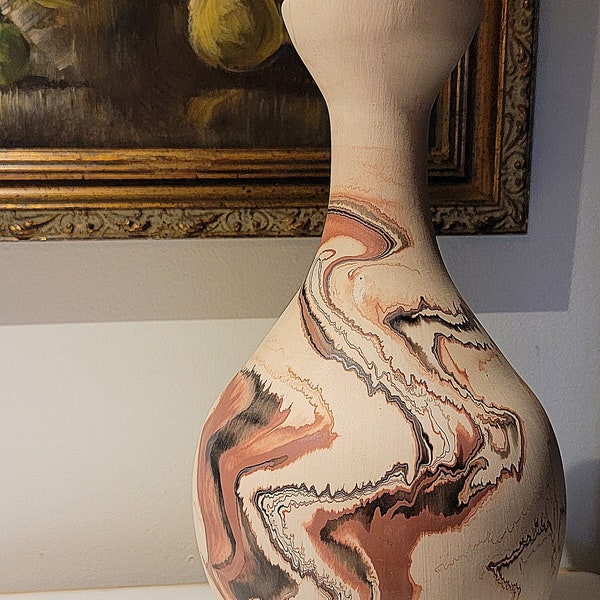 Antique Nemadji Art Pottery Vase Marbled  Red, Brown Southwest USA Large Vase MCM