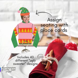 Segnaposto con maglione brutto Tavolo di Natale, segnaposto, segnaposto, posto a sedere, posti a sedere, modello, modelli, personalizzato, stampabile, fai da te, personalizzato