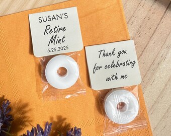 Custom Retirement Party Favors for Guest in Bulk - Personalized Mint Labels - Retirement Gifts - Retire Mint Favors for Retired Coworkers