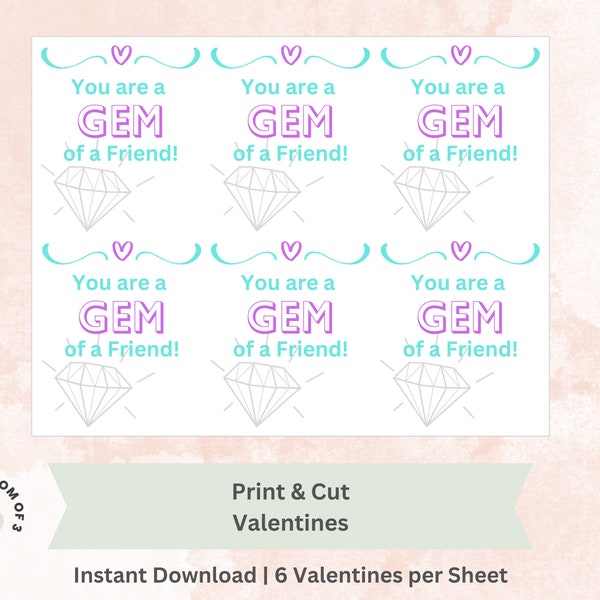 Ring Pop Valentine, Gem Valentine, Ring Valentine, Printable Valentine Card, Classroom Valentine, Downloadable Valentine Card
