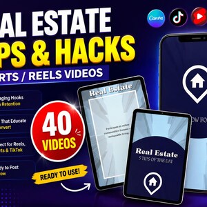 Real Estate Tips & Hacks Video Pack | Social Media Content | Canva Template and Ready to Post Shorts or Instagram Reels Tiktok