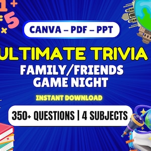 Ultimate Trivia Night Game: 350+ Questions, Editable Canva & PowerPoint (Digital Download, PDF Option)