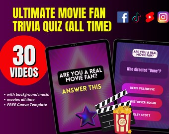 NEW Ultimate Movie Fans Trivia Quiz Video Pack Viral Movies Niche | Movie Trivia Tiktok Facebook Instagram Reels YouTube Canva Template