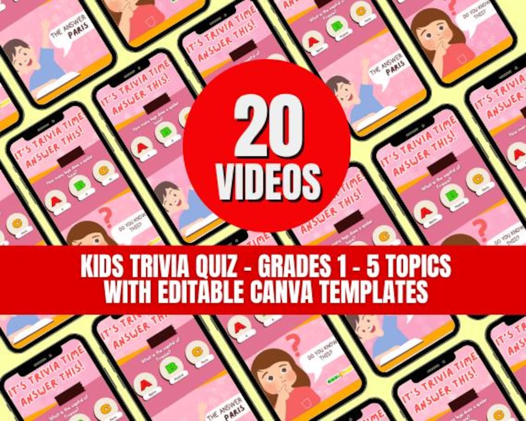 Trivia Intro Video 20 Kids Trivia Videos | Grades 1-5 Social Media Content | Canva ...