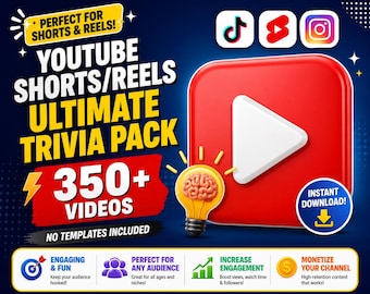 Trivia Quiz Video Bundle | Social Media Content (Instant Download) | Canva Template and Ready to Post Shorts or Instagram Reels Tiktok