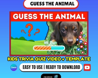Animal Trivia Video | Fun Kids YouTube Quiz | Social Media Content | Canva Template and Ready to Post YouTube Video